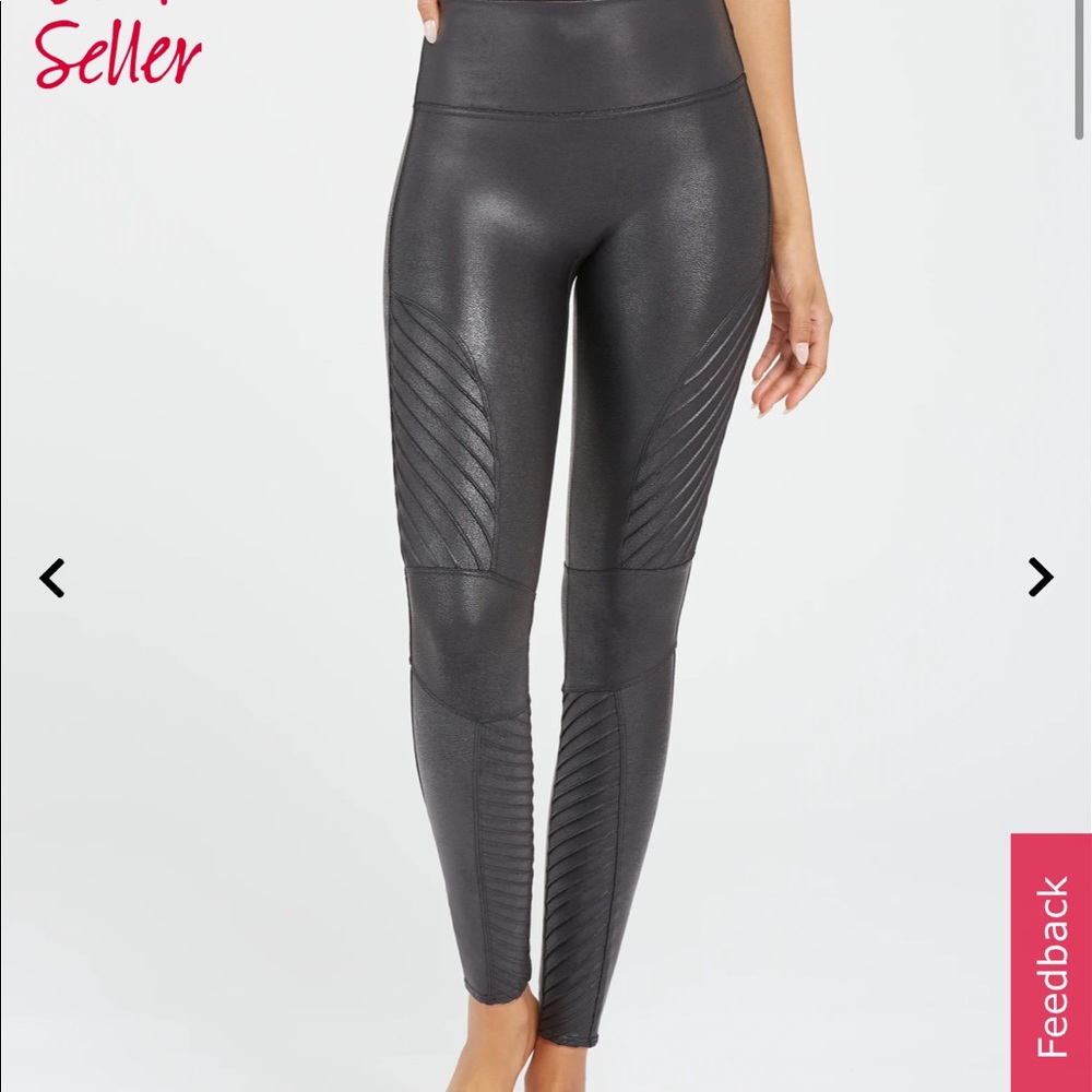 Spanx Never worn Faux leather moto leggings